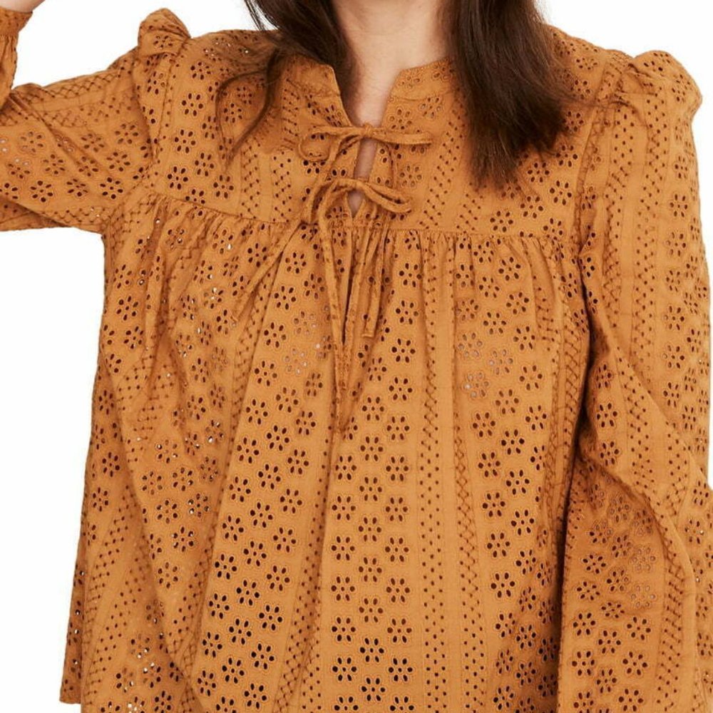 Madewell Double Tie Lace Eyelet Peasant Top Sz XS Boho Hippie Blouse